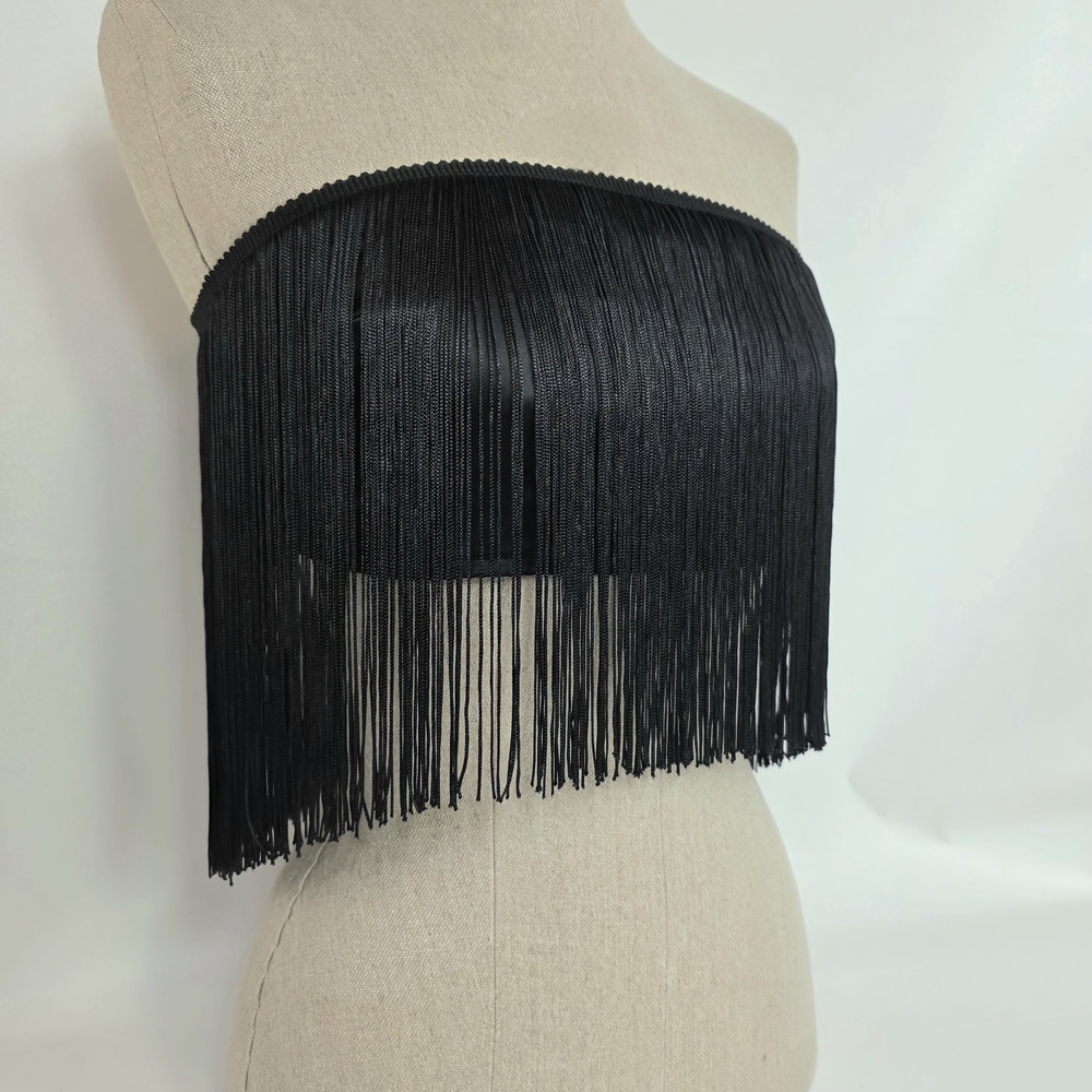 Elegant Black Fringe Crop Top
